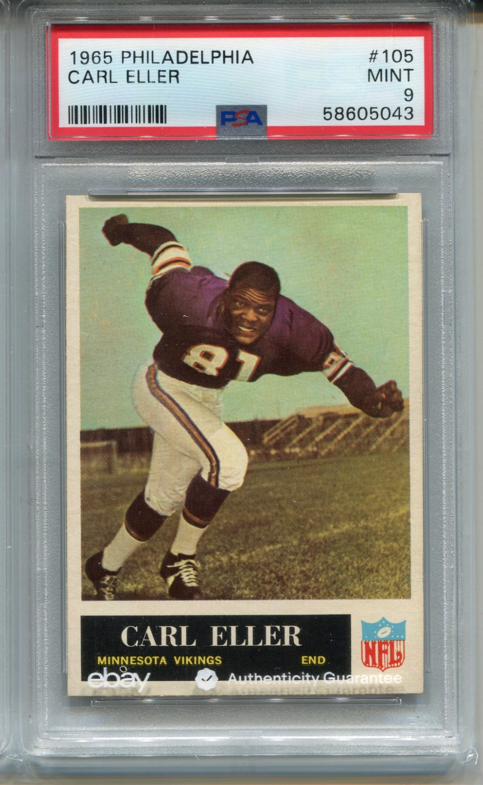 1965 Philadelphia Carl Eller Rookie Card PSA 9 MINT Graded Football #105