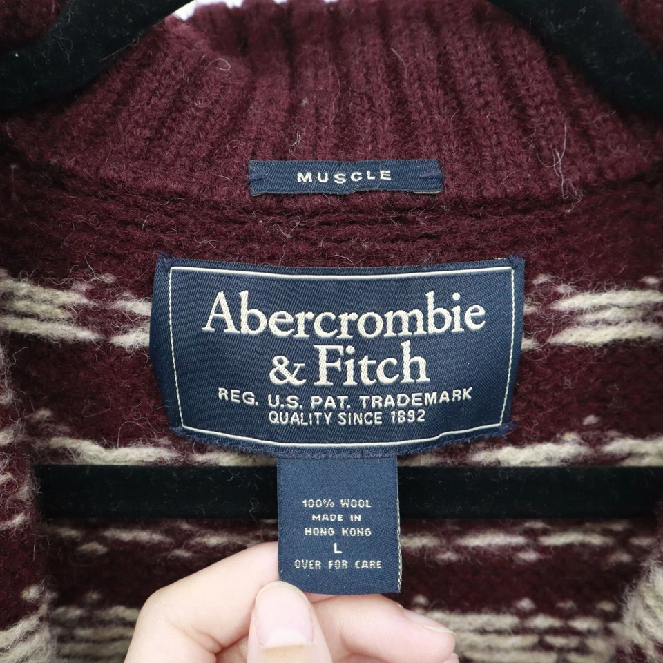 Suéter de Lana Abercrombie & Fitch Para Hombre L Borgoña Preparación Nórdico Clásico Cálido Rústico Foto 2 de 4
