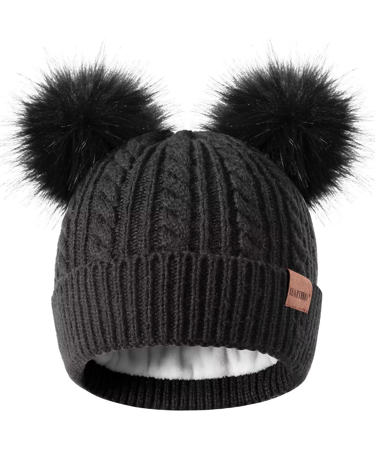 Winter Hat For Kids Toddler Girls Double Pom Pom Warm Fleece Lined Beanie