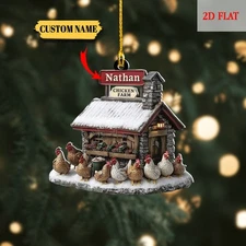 Personalized Chicken Farm Ornament - Custom Hen House Barn Christmas Tree Gift