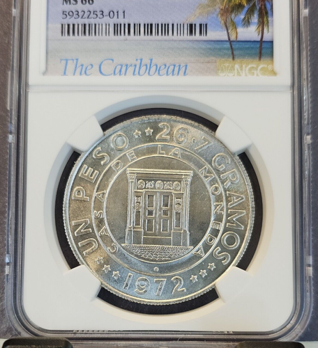 1972 DOMINICAN REPUBLIC SILVER 1 PESO CENTRAL BANK ANNIVERSARY NGC MS 66 - Picture 3 of 3