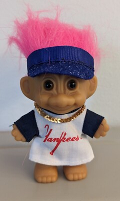  Vintage 3 In Russ Troll Doll Pink Hair - Yankees Top Custom Visor OOAK