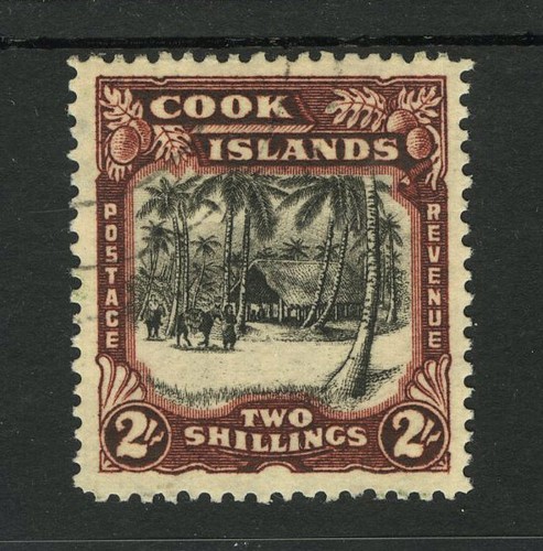 M7854 Cook Islands 1938 SG128 - 2/- schwarz & rot braun