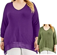 Style & Co Plus Size Chiffon Trim Shark Bite Hem Tunic Knit Top 3X