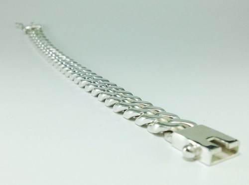 8.5" 61g Hombre y Mujer Motero Eslabones Cubano Cadena 925 Pulsera Plata Ley - Imagen 3 de 4