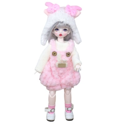 1/6 BJD Doll Cute Girl Doll with Sliver Wigs Removable Fashion Clothes Outfits