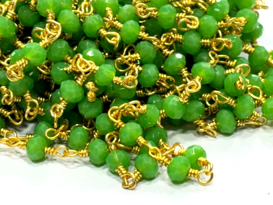 CUENTAS CHRSOPRASE HDRO RONDELLE FACETADAS 3-4 MM MM CHAPADAS EN ORO 60 PULGADAS Foto 4 de 4