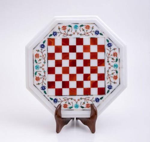 18'' white Marble Chess Table Top Center Inlay pietra dura Home Decor G53 - Picture 2 of 4