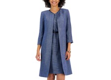 Women's Collarless 3/4-sleeve Tweed Topper Jacket California Sky/black 4