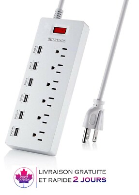 Multiprise avec 6 prise de courant ,6 ports USB de recharge pour iphone, samsung