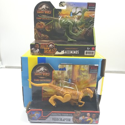 2 Jurassic World Camp Cretaceous Savage VELOCIRAPTOR Orange & GALLIMIMUS New LOT