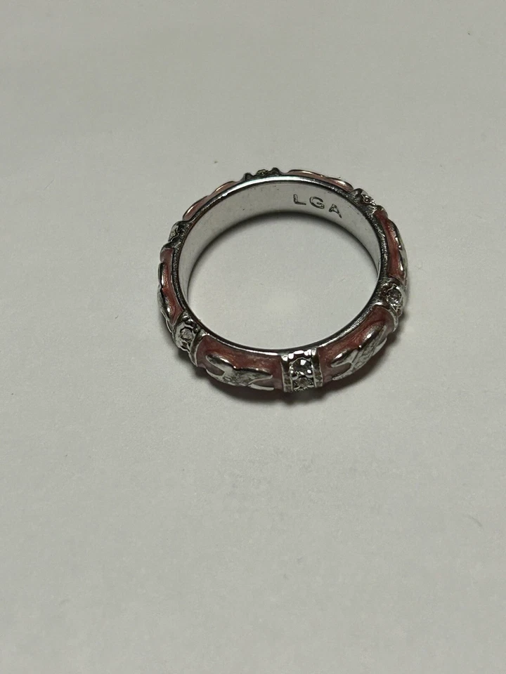 Lauren G Adams LGA Enamel Crystal Stacking Ring Pink & Silver Tone Size 4.5!!! - Image 4 of 4