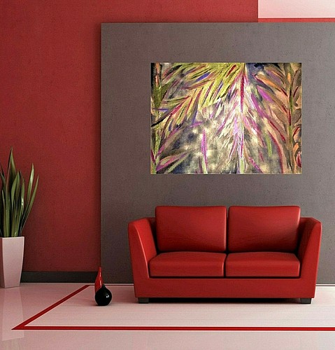 PAINTING, 'IN A GOLDEN FOREST#2',ACRYLIC,24K GOLD PAINT,CARDBOARD,FREE SHIPPING! - Picture 2 of 3
