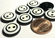 8 Glossy White & Black Plastic Sew-through Buttons 15mm Just Over 9/16" 12640