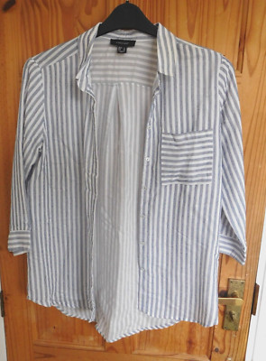 PRIMARK MARINEBLAU WEISS GESTREIFTE HEMDBLUSE 12 ATMOSPHERE 3/4 ARM