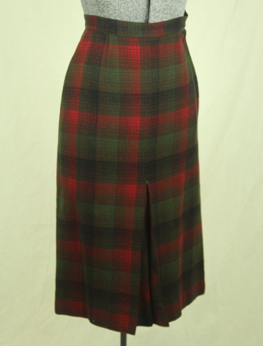 Vintage 50s Pendleton Gold Label Wool Pencil Skirt Size XXS Plaid Red High Waist