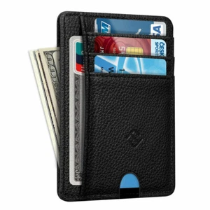 RFID Blocage PU En cuir Slim Wallet Argent Carte de crédit Slots Porte-pièce pour homme