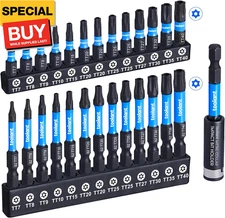 Impact Torx Bit Set 27pcs (TT7-TT40), S2 Steel Security Torx Bit Set, Tamper Pro