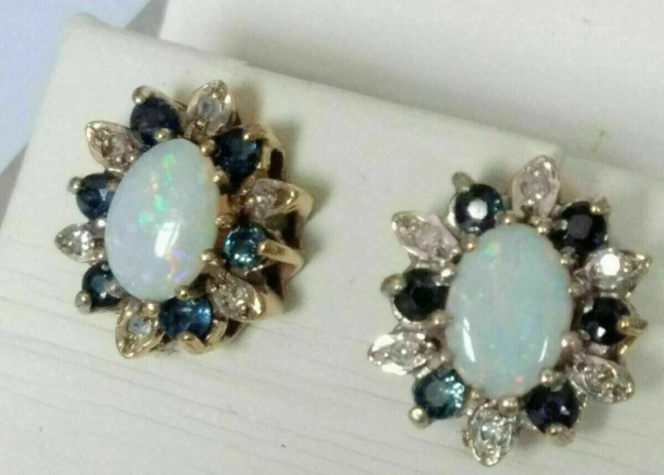 Oval Cut Simulated Fire Opal Pretty Halo Stud Earrings In 14k Yellow Gold Plated - Image 4 of 4