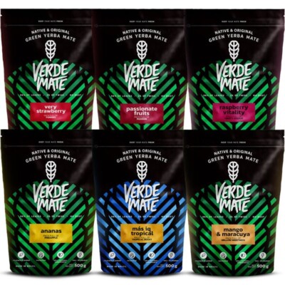 Mate Tee Set Fruchtige Yerba Mate 3 kg Verde Mate Tropisch Erdbeere 6x500 g