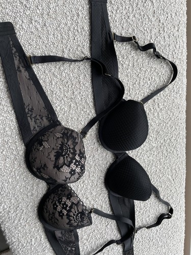 Stella McCartney Black Balconette Bra x2: Mesh Contour 10B + Floral Lace 12A - Picture 2 of 12