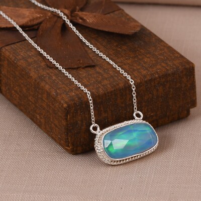 Twisted Rope Gorgeous Dazzle Pendent Aurora Opal 925 Silver Necklace For Gift