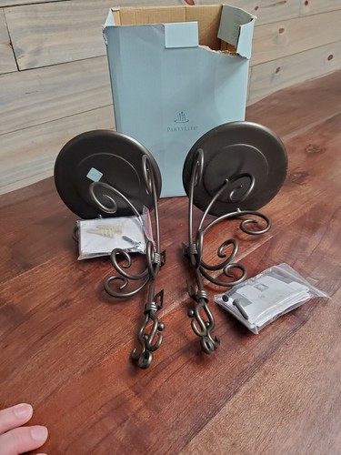 Partylite - #P8358 Antique Brass Pillar Holder Wall Hanging Sconces (set of 2)