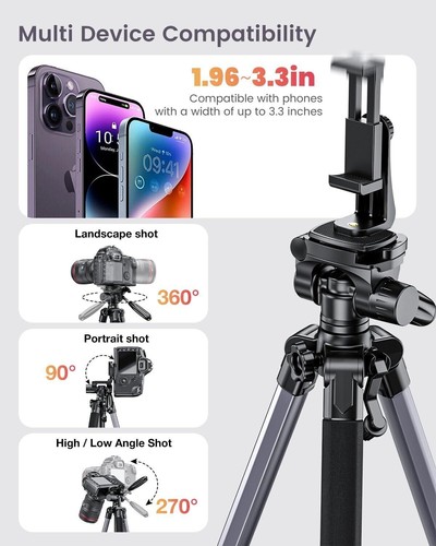 74"-Camera-Tripod, Professional Aluminum Tripod Stand, Head and Leg for Mirrorle - Picture 5 of 6