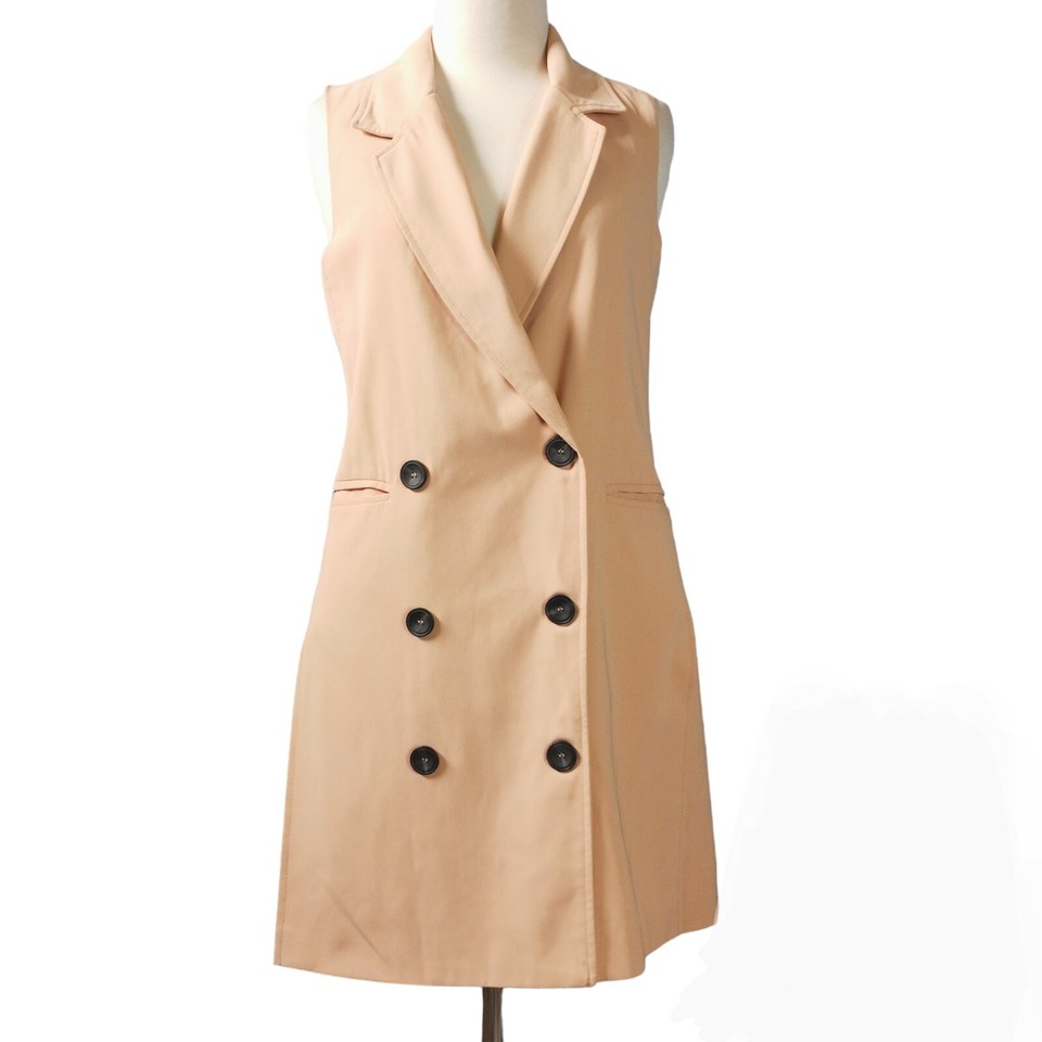 Oscar St Women Size S Orange Sleeveless Collared Blazer Dress Pockets Lined Work