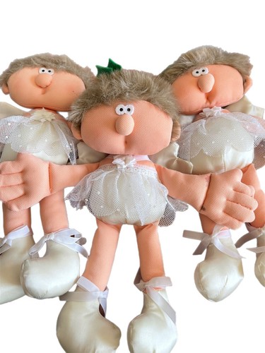 Vintage 1980s Plush Angel Dolls Set of 3 Ballerina Shelf Sitters Christmas Decor