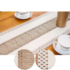 Pastoral Woven Table Runner Retro Hollow Out Crochet Tablecloth Fringe Dining