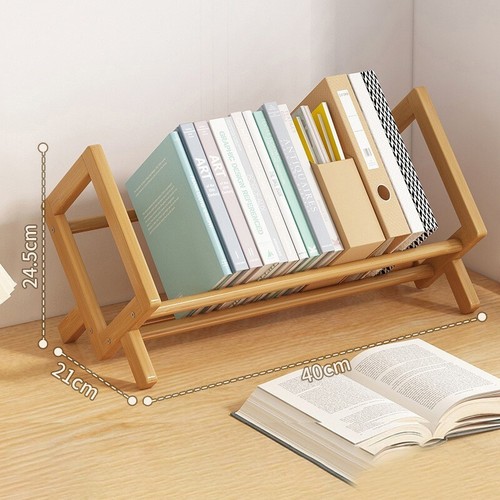 Desktop Bookshelf Home Office Bamboo Decor Shelf Bookcase Storage Shelf Stand - Picture 13 of 17