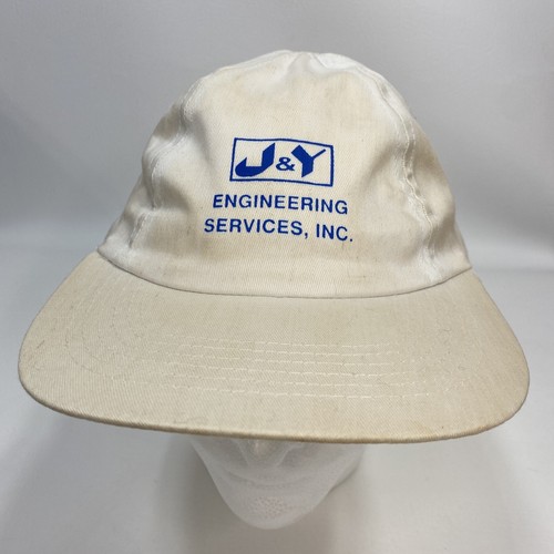Vintage J&Y Engineering Trucker Cap Mütze elastischer Rücken Denim weiß