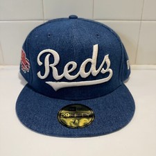 Cincinnati Reds 150 Years Patch Blue Denim MLB New Era 59FIFTY Fitted Cap Hat