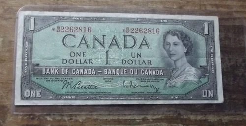 BANK OF CANADA 1954 $1.00 REPLACEMENT CIRCULATED NOTE *BM 2262816