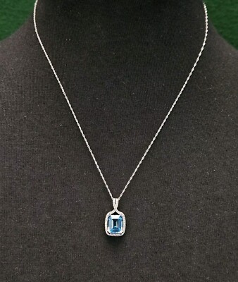 Alwand Vahan AV 14K White Gold Topaz / Diamond Halo Pendant Necklace Italy