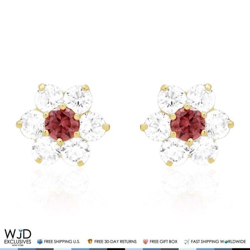 14k Yellow Gold 2Ct CZ & Birthstones Flower Stud Earrings 10mm - 第 9/71 張圖片