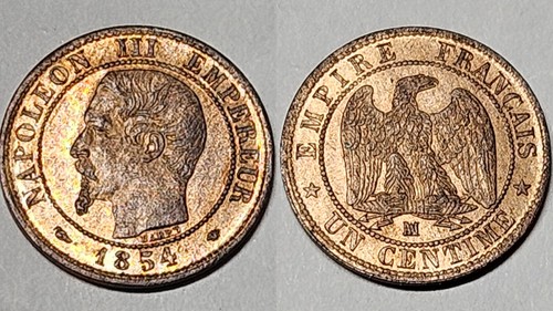 1 Centime NAPOLEON 3 Tete nue 1853-1857 Lille Bordeaux Strasbourg Lyon Rouen - Picture 5 of 8