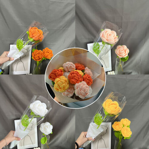 Tejido a Mano Artificial Rosa Tulipanes Flores Crochet Ramo Adorno Decoración del Hogar - Imagen 4 de 46