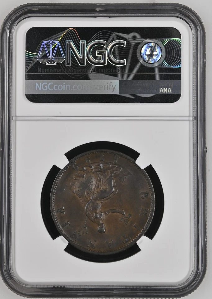 GREAT BRITAIN George III Copper SOHO 1/2 Penny 1799 Km-647 NGC AU58 PQ! - Image 2 of 2