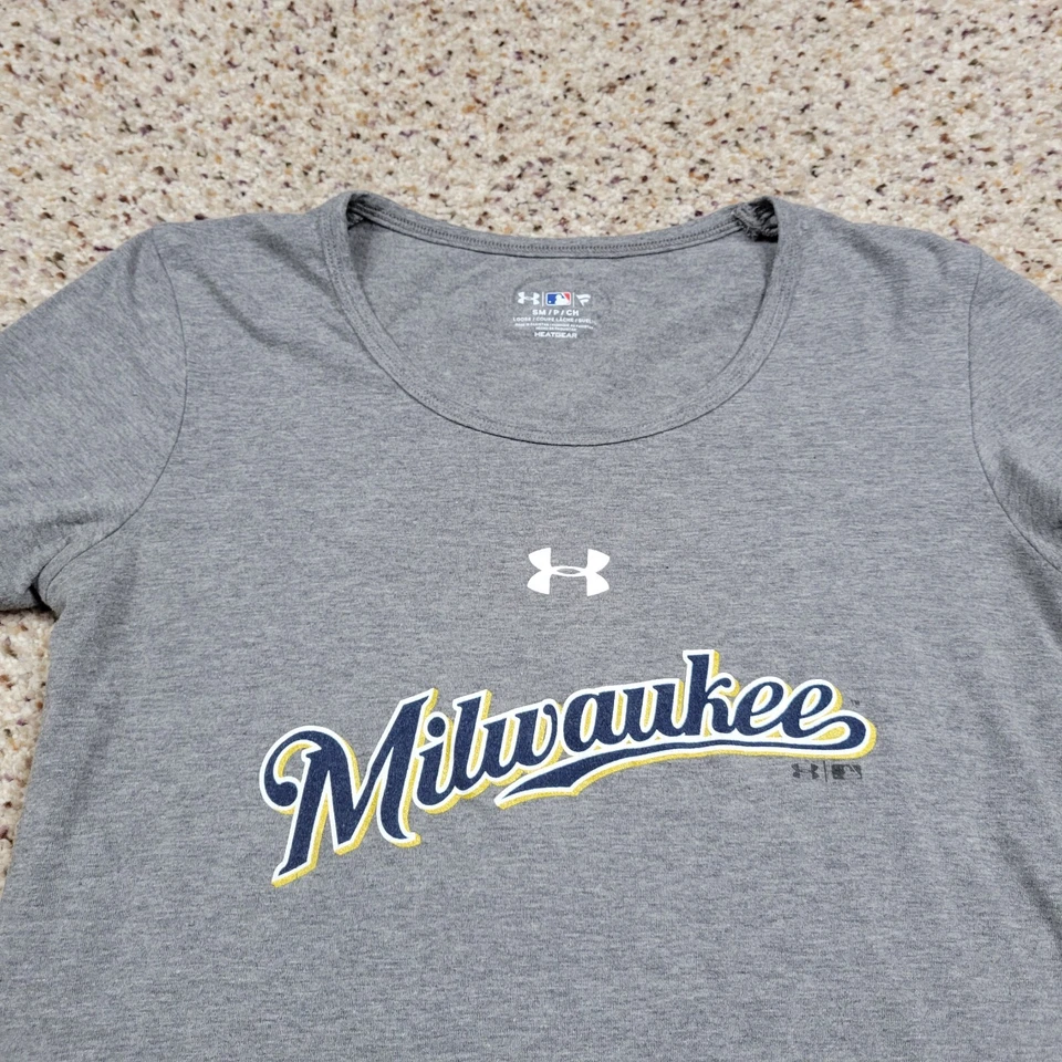 Milwaukee Brewers Shirt Womens Small Gray Under Armour Heatgear Baseball Adult - Image 2 of 4
