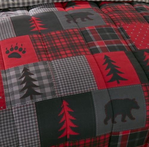 Donna Sharp Red Forest Comforter Set Lodge Rustic Bear Paw Print & Bear Pillow - Picture 5 of 6