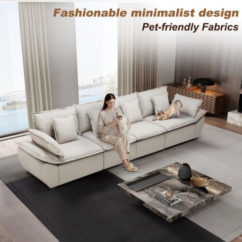 143"L Shaped Sectional Couch 4 Seater Sofa with Flexible Ottoman for Living Room - Picture 2 of 15