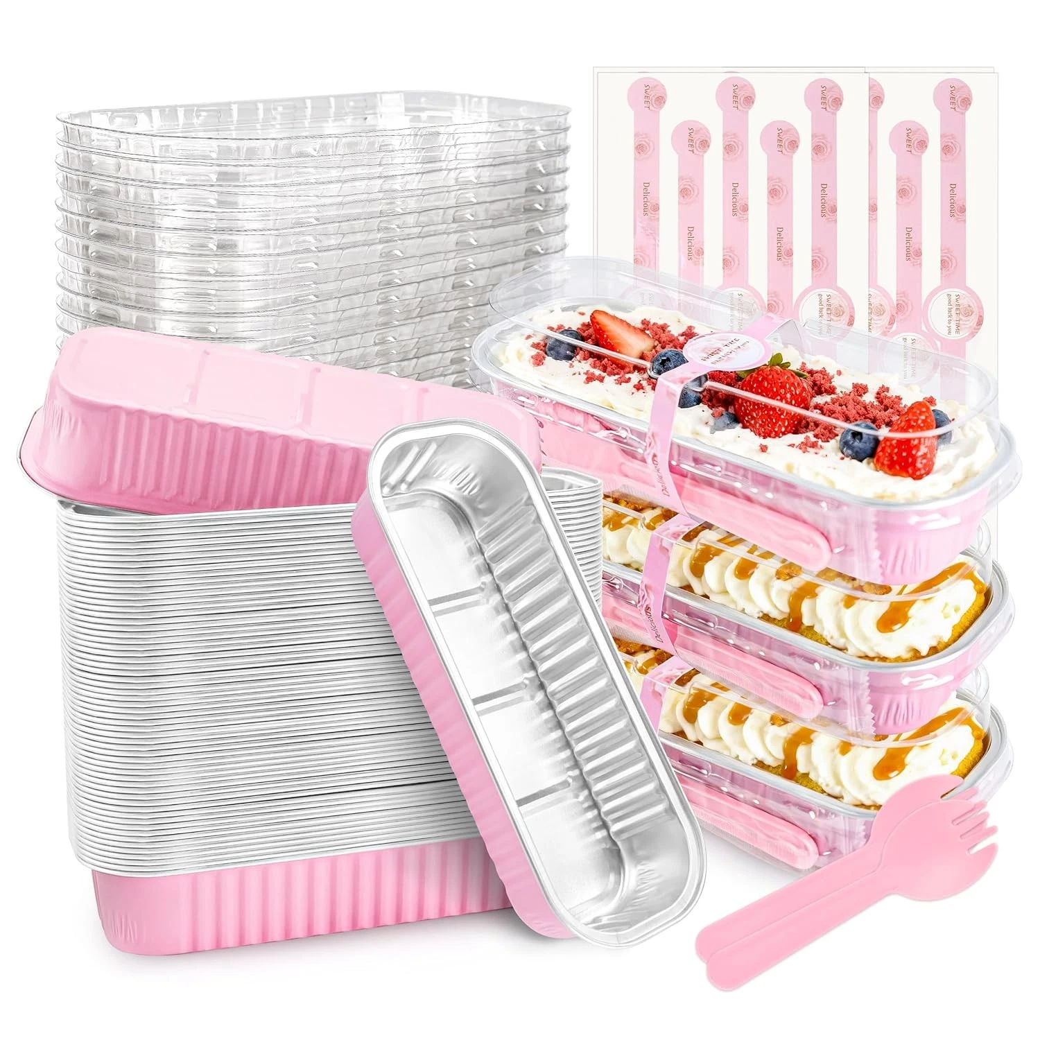 Mini Cake Pans with Lids and Spoons 50 Pack Pink Mini Loaf Pans with Lids Mini
