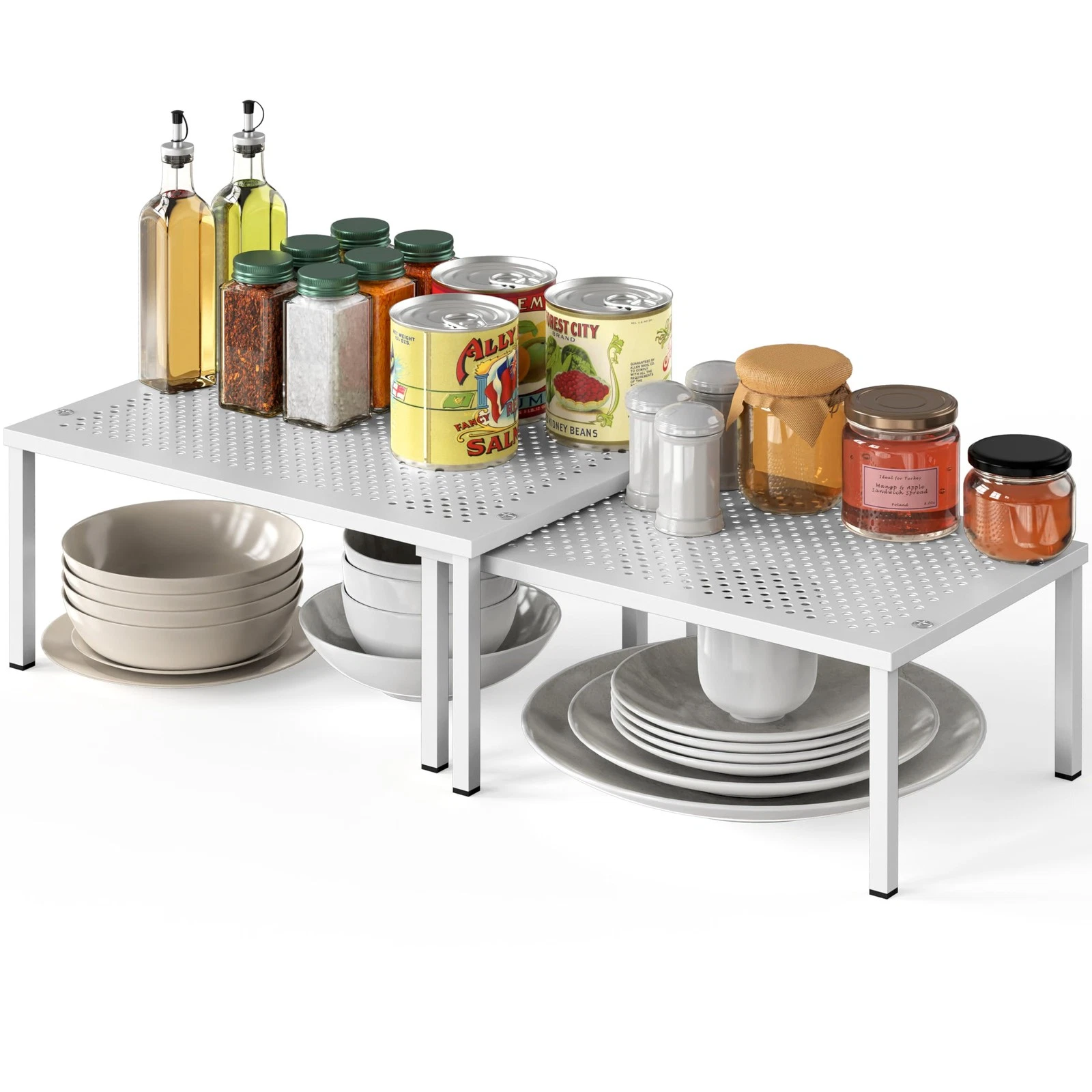 Expandable Stackable Kitchen Counter Shelf Organizer, White, Metal Top, 11.25...