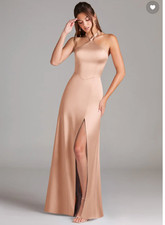 NEW w/tags Azazie Elliana Ganache Stretch Satin Side Slit Dress, Rose Size 2