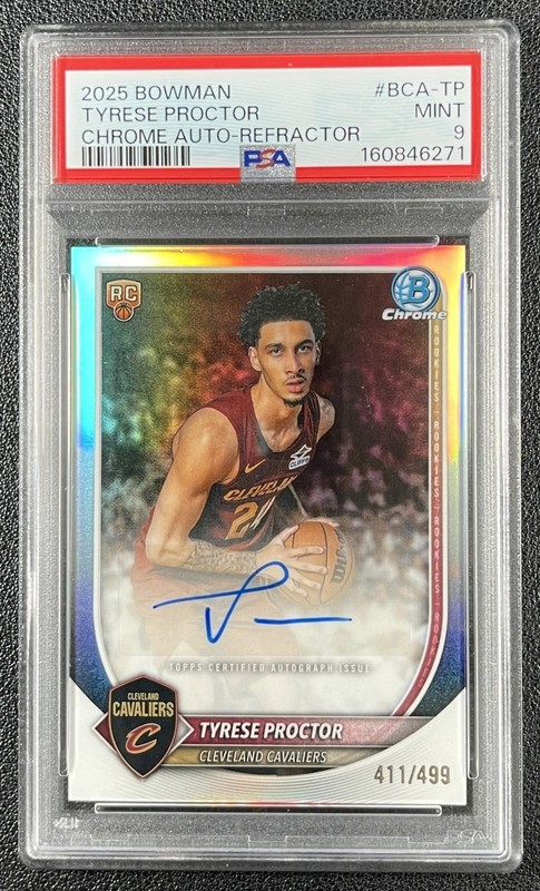 TYRESE PROCTOR PSA 9 2025-26 BOWMAN CHROME #BCA-TP REFRACTOR AUTO RC 411/499