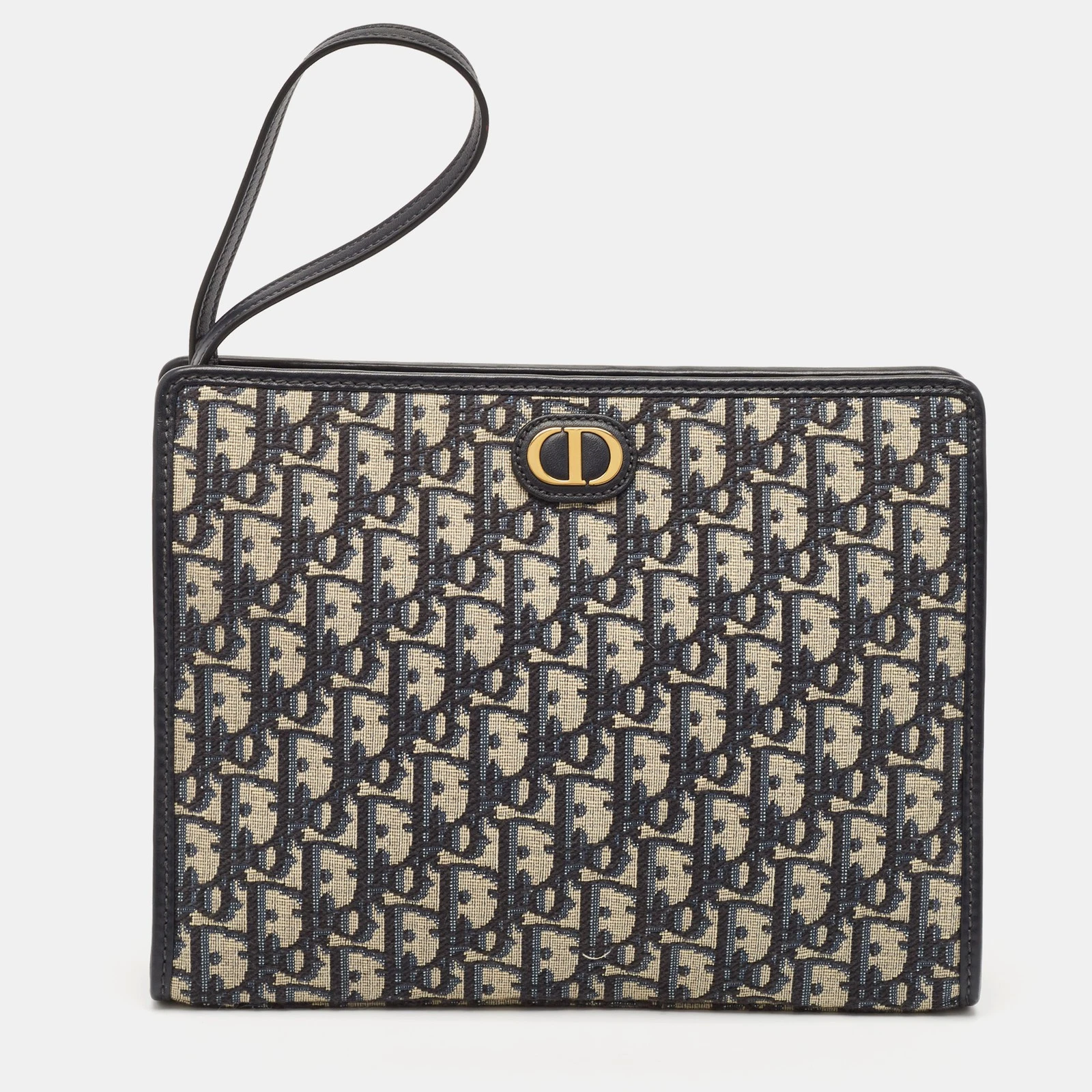 Pochette Dior toile jacquard oblique bleu marine 30 Montaigne