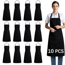 Bib Apron - Unisex Black Aprons 2 Pockets Cooking Kitchen Apron for Chef,BBQ ...