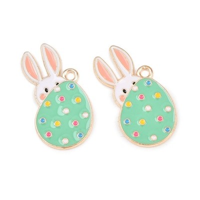 10 sehr süße Charm Anhänger Osterei & Hasenform goldfarben